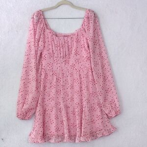 Mi ami Junior's Pink Smocked‎ Hearts Long Sleeve Mini Dress Size M